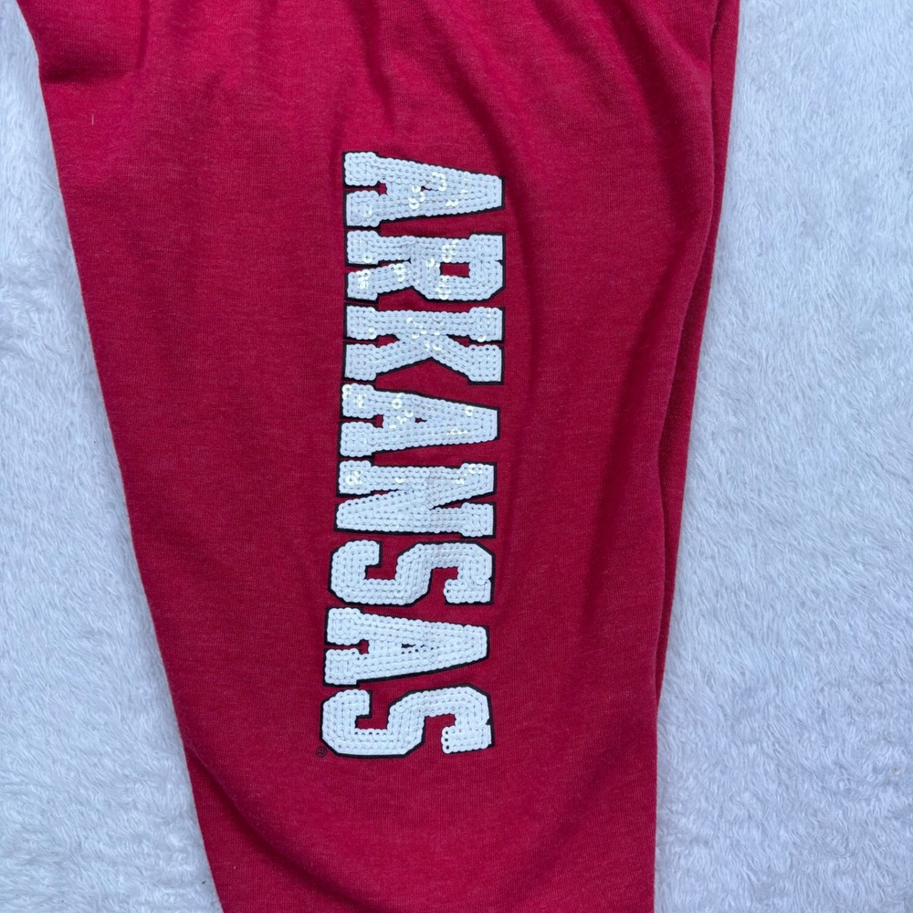 Arkansas Razorbacks Jogger Women M Red Sequin Spellout Sweat Pant Colosseum RARE - Picture 3 of 14